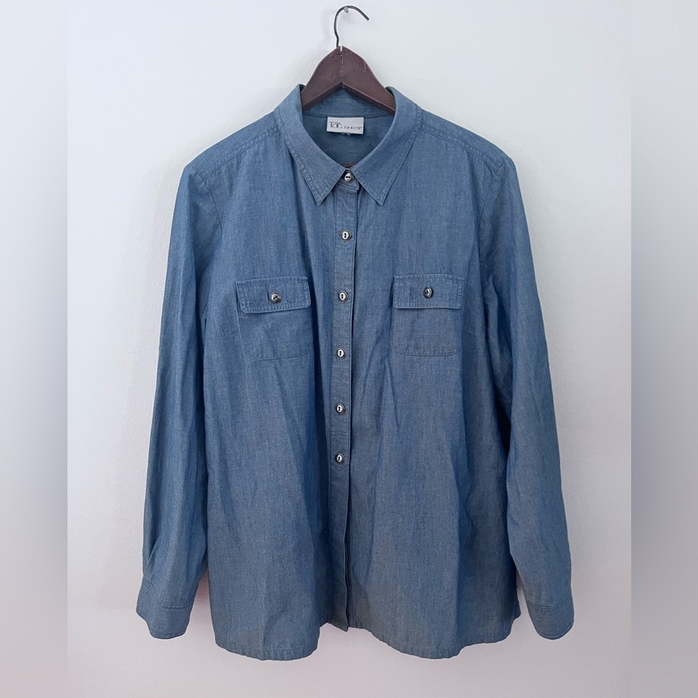 The Tog Shop Chambray Denim Look Button-Up Shirt Blue Size 16 (read description)